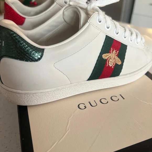 Gucci Classic White Sneakers with Red and Green Accents